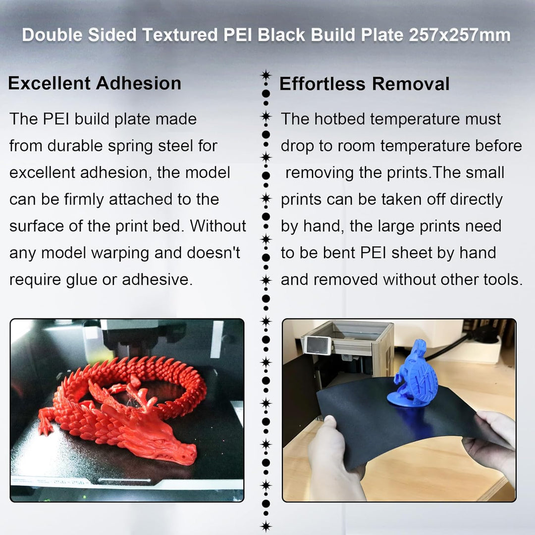 IdeaFormer Double Sided Textured Black PEI Spring Steel Build Plate, 257x257mm for Bambu Lab P1P/P1S/X1C/X1/X1E/A1