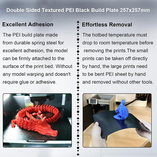 IdeaFormer Double Sided Textured Black PEI Spring Steel Build Plate, 257x257mm for Bambu Lab P1P/P1S/X1C/X1/X1E/A1