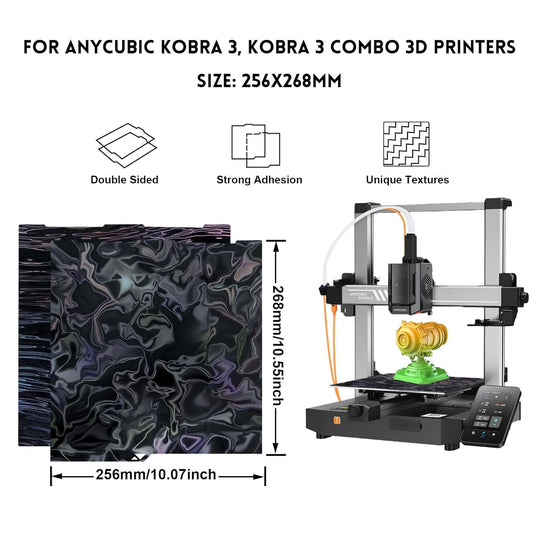 IdeaFormer Water Ripples+Wood Grain PER Spring Steel Build Plate, 256x268mm for Anycubic Kobra 3/Kobra 3 V2/Kobra 3 Combo