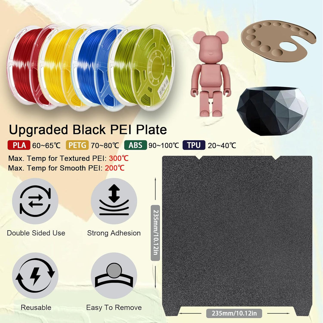 IdeaFormer Textured PEI+Smooth PEI Black Spring Steel Build Plate, 235x235mm for Creality K1C/K1/SE/Ender 5 S1/Ender 3/Ender 3 Pro/Ender 3 V2/Ender 3 S1 Pro/Ender 3 Neo