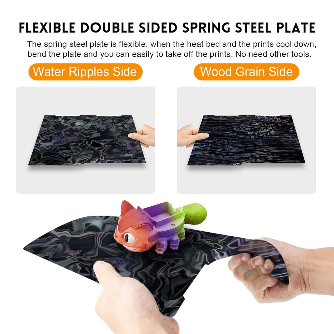 IdeaFormer Water Ripples+Wood Grain PER Spring Steel Build Plate, 256x268mm for Anycubic Kobra 3/Kobra 3 V2/Kobra 3 Combo