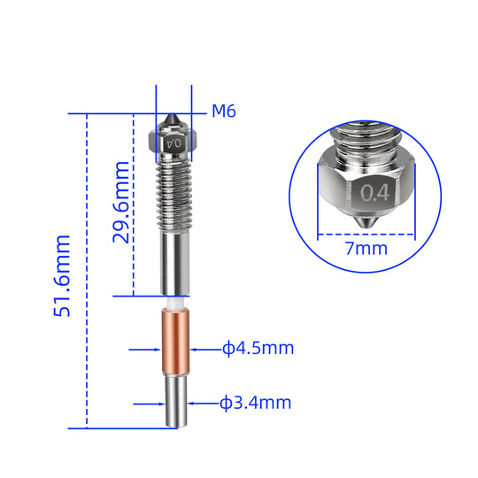 IdeaFormer Replacement 2PCS Integrated Nozzle for QIDI Plus4, M6 Bimetallic + Ceramics Nozzle for QIDI Plus4