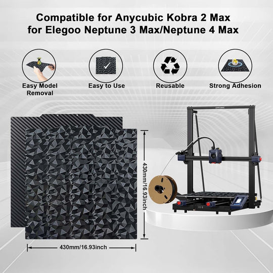 IdeaFormer Diamond PEO+Carbon Fiber PET Spring Steel Build Plate, 430×430mm for Anycubic Kobra 2 Max/for Elegoo Neptune 3 Max/Neptune 4 Max