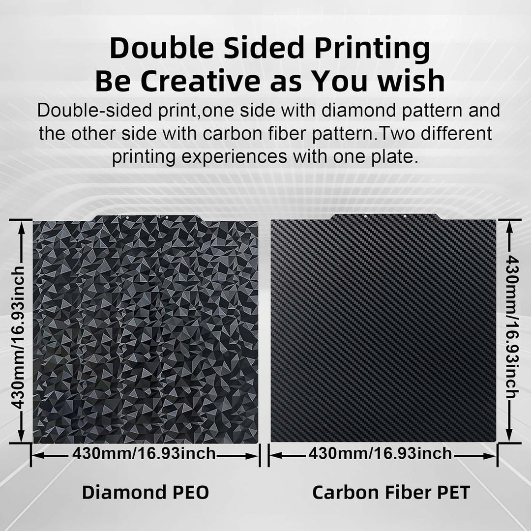 IdeaFormer Diamond PEO+Carbon Fiber PET Spring Steel Build Plate, 430×430mm for Anycubic Kobra 2 Max/for Elegoo Neptune 3 Max/Neptune 4 Max