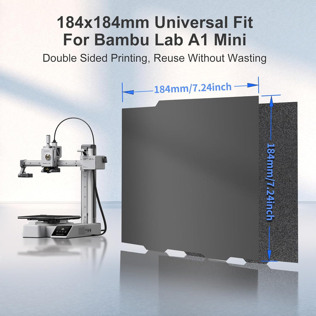 IdeaFormer Double-Sided Textured Black PEI Spring Steel Build Plate, 184×184mm for Bambu Lab A1 MIni