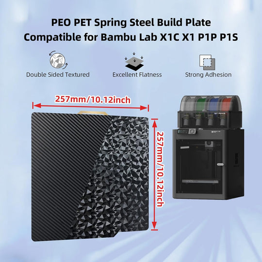 IdeaFormer Diamond PEO+ Carbon Fiber PET Spring Steel Build Plate, 257×257mm for Bambu Lab X1 X1C X1E P1P P1S A1