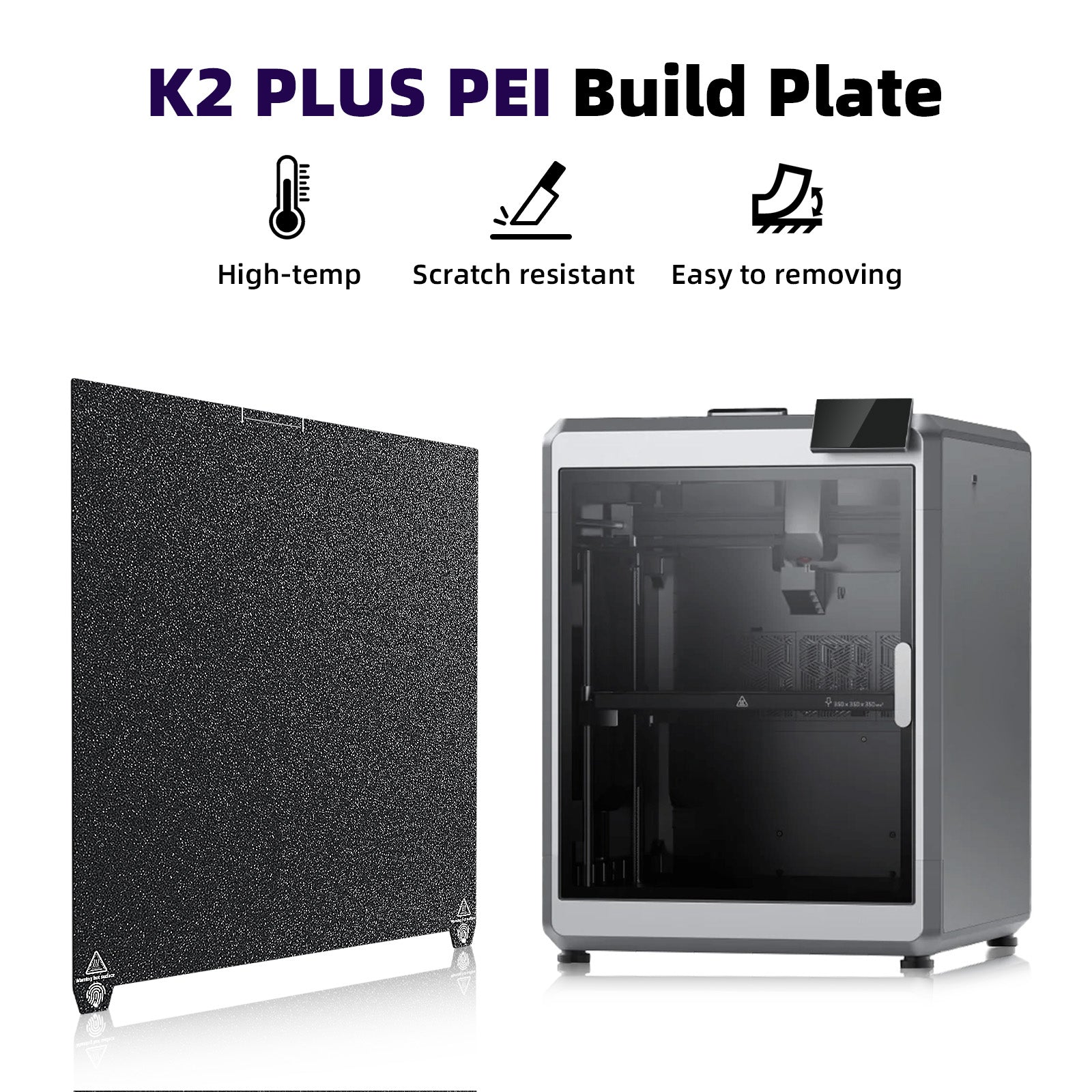 IdeaFormer Double-Sided Textured Black PEI Spring Steel Build Plate,  370×370mm For Creality K2 Plus