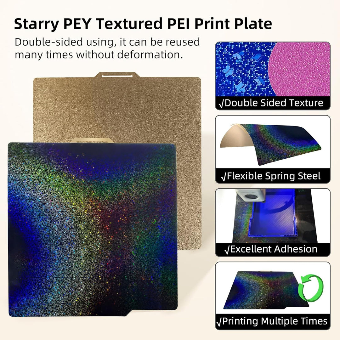IdeaFormer Rainbow PEY+Textured Gold PEI Spring Steel Build Plate, 257×257mm for Bambu Lab X1 X1C X1E P1P P1S A1