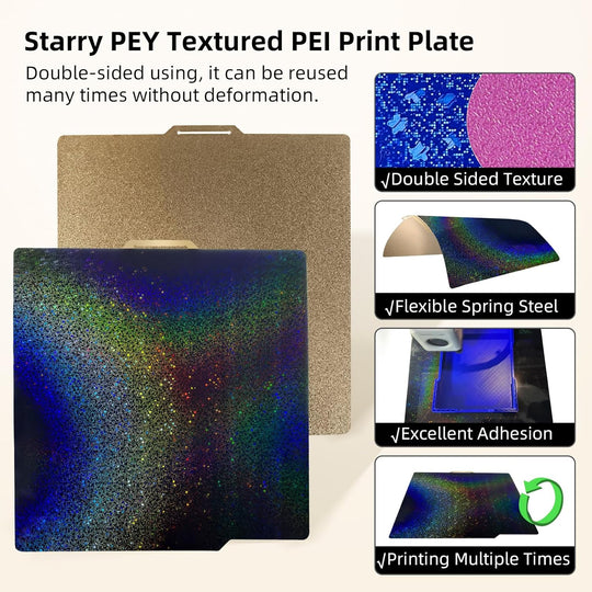 IdeaFormer Rainbow PEY+Textured Gold PEI Spring Steel Build Plate, 257×257mm for Bambu Lab X1 X1C X1E P1P P1S A1