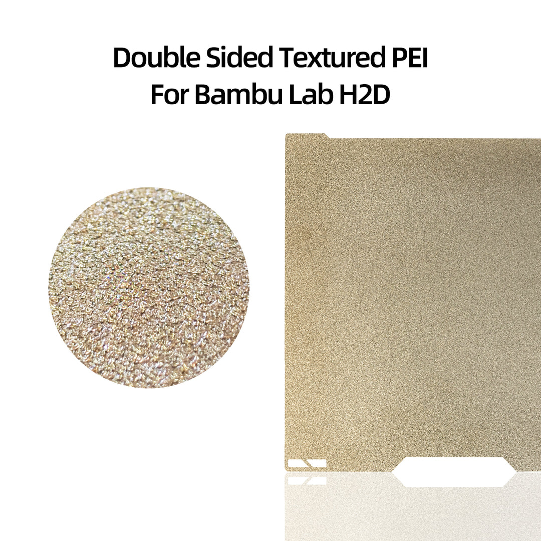 IdeaFormer Double Sided Gold Textured PEI Spring Steel Build Plate, 346×355mm for Bambu Lab H2D, 350mmx320mm Print Size
