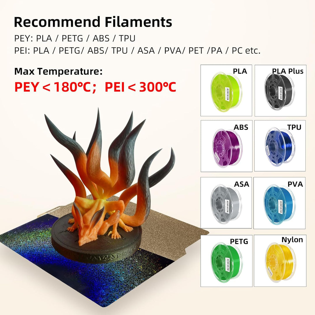IdeaFormer Rainbow PEY+Textured Gold PEI Spring Steel Build Plate, 257×257mm for Bambu Lab X1 X1C X1E P1P P1S A1