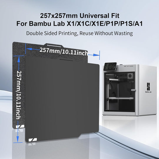 IdeaFormer Smooth+Textured PEI  Black  Spring Steel Build Plate, 257×257mm for Bambu Lab X1 X1C X1E P1P P1S A1