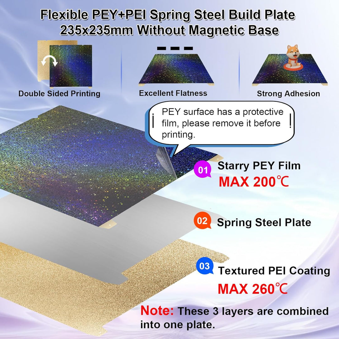IdeaFormer Rainbow Starry PEY+Textured Gold PEI Spring Steel Build Plate, 235x235mm for Creality K1C/K1/SE/Ender 5 S1/Ender 3/Ender 3 Pro/Ender 3 V2/Ender 3 S1 Pro/Ender 3 Neo