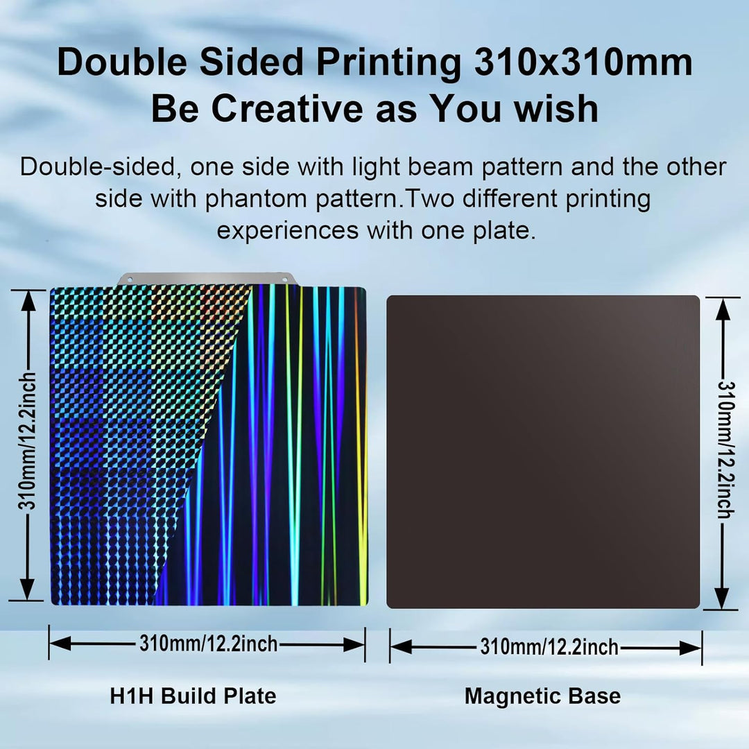 IdeaFormer Light Beam+Phantom H1H Spring Steel Build Plate with Magnetic Plate, 310×310mm for Qidi Plus 4 for Artillery Sidewinder X1/X2 for Creality CR-10/CR-10S/Anet A8 Plus