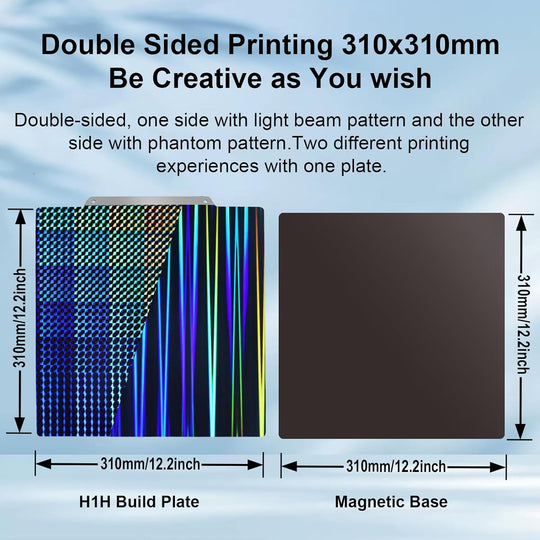 IdeaFormer Light Beam+Phantom H1H Spring Steel Build Plate with Magnetic Plate, 310×310mm for Qidi Plus 4 for Artillery Sidewinder X1/X2 for Creality CR-10/CR-10S/Anet A8 Plus