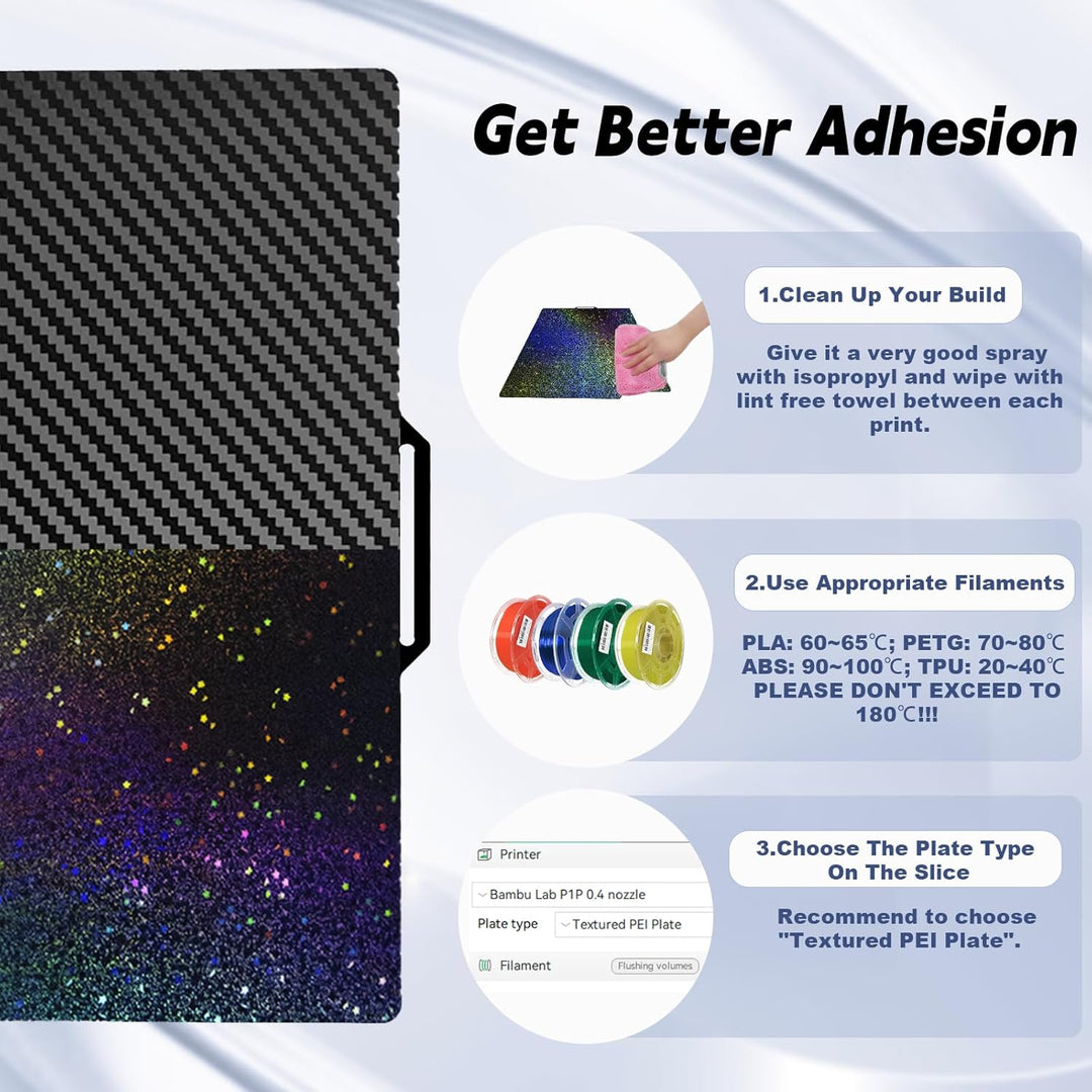 IdeaFormer Rainbow Starry PEY+Carbon Fiber PET Spring Steel Build Plate, 257x257mm for Bambu Lab P1P/P1S/X1C/X1/X1E/A1